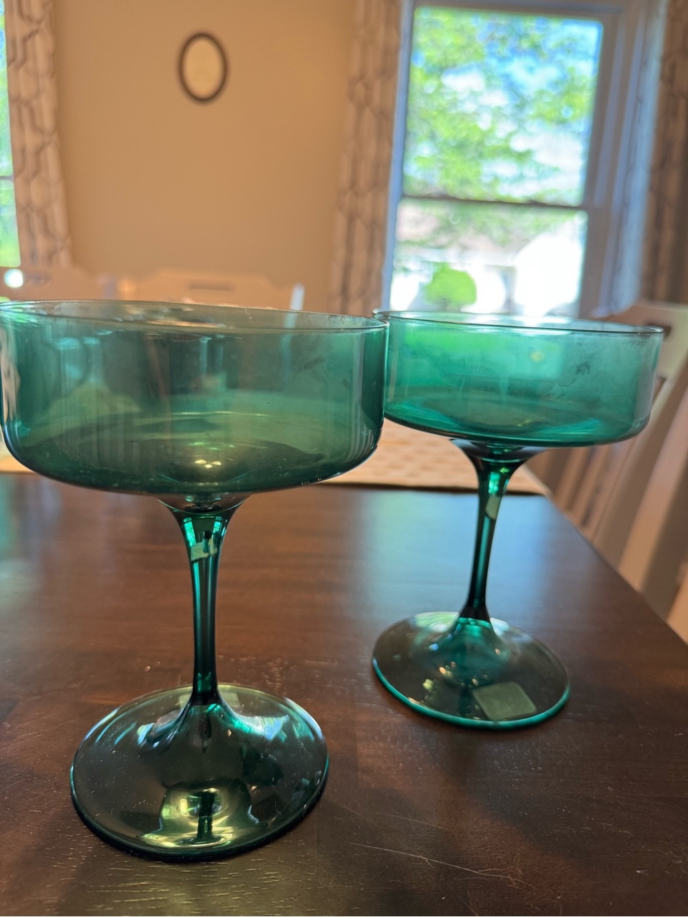 Anthropologie Emerald Green Glass Coupe Set